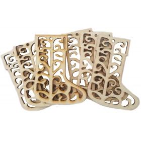 Accesorii creatie, lemn decupat, ciorap Craciun cu model, set 6 buc, Colorarte, FS-MF