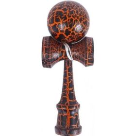 Kendama X Originala, Profesionala, Flippy, Kendama Cracked din lemn, 18 cm, Crack Negru/Portocaliu