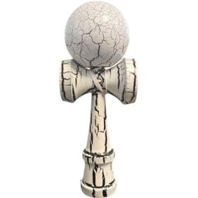 Kendama X Originala, Profesionala, Flippy, Cracked, din lemn, 18 cm, Alb/Negru
