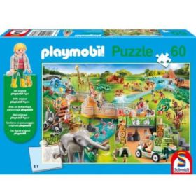 Puzzle 60 piese, Gradina zoologica + Cadou: Playmobil, Schmidt
