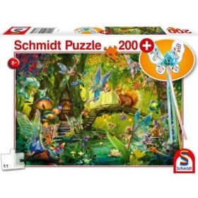 Puzzle 200 piese, Zane in padure + Cadou: bagheta magica, Schmidt