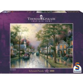 Puzzle 1000 piese, Thomas Kinkade - Dimineata intr-un orasel, Schmidt