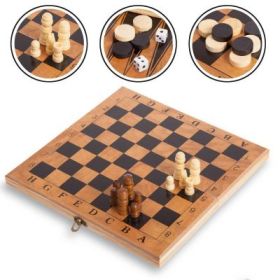 Joc 3in1 - Sah, Dame si Table - CNX, cutie lemn maro, inchidere magnetica, 24x24cm, 3+ ani, S2414