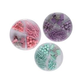 Accesorii set birou Cnx, 62 piese, diverse culori - agrafe, ace gamalie, ace tabla, clips