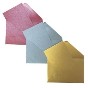 Plic + card Colorarte Perla, culori perlate (rosu, auriu, argintiu), 70x110mm, set 150 buc