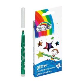 Marker cu vopsea Fiorello GR-118, varf rotund, 1. 5mm, set 6 culori cu sclipici (galben, orange, rosu, mov, verde, albastru)