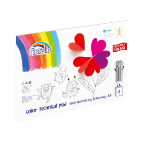 Bloc tehnic colorat A4 Fiorello 150-1438, 160g/mp, mix diverse culori, set 8 file