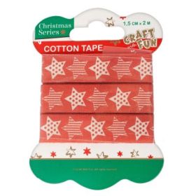 Banda decorativa - stelute, 1. 5cm x 2m, bumbac, rosu, Craft with Fun, Cotton Tape