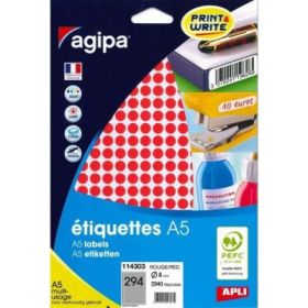 Etichete autocolante Agipa 114303, 294/A5, 8 mm, permanente, rotund, rosu, top 10 coli (2940 buc.)
