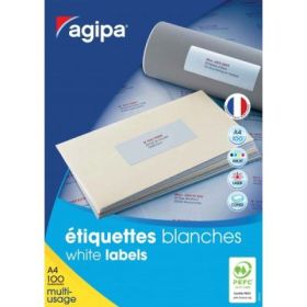 Etichete autocolante Agipa 101135/119014, 4/A4, 105x148. 5mm, permanente, colturi drepte, alb, top 100 coli (400 etichete)