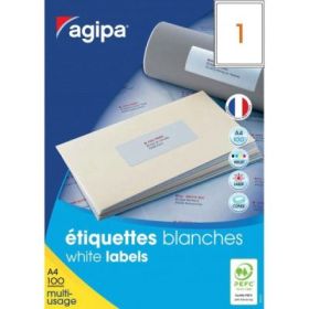 Etichete autocolante Agipa 101125/119004, 1/A4, 210x297 mm, permanente, colturi rotunjite, alb, top 100 coli (100 etichete)
