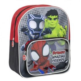 Ghiozdan gradinita Cerda Spidey si prietenii, 30 cm, 1 compartiment, 1 buzunar, rosu cu negru