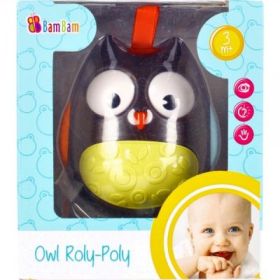 Jucarie bebelusi roly-poly, bufnita, cu agatatoare, verde/negru, Bam Bam 411119, 3+ luni