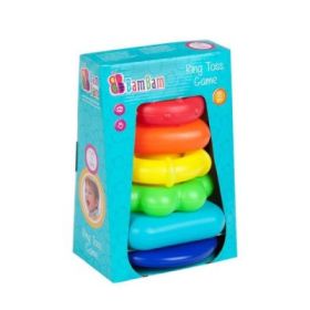 Jucarie bebelusi de construit, piramida, cu suport si forme colorate, Bam Bam 453673, 18+ luni