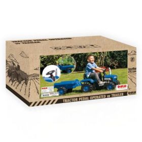 Tractor cu pedale si remorca, Albastru, 53x143x45 cm