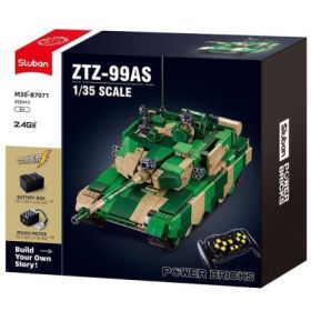 Set de constructie Power Bricks, 950 piese, Tanc cu radiocomanda, ZTZ-99AS - Sluban