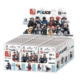 Set de constructie Police, Eroii legii si Raufacatorii, 1 figurina /plic, 48 plicuri /display - Sluban