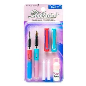Stilouri cu cerneala termosensibila + rezerve, 2 buc/blister, roz, NEBO