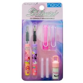Stilouri cu cerneala termosensibila + rezerve, 2 buc/blister, roz, NEBO