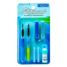 Stilouri cu cerneala termosensibila + rezerve, 2 buc/blister, albastre, NEBO