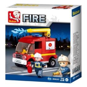 Set de constructie Fire, 75 piese, Autospeciala pompieri, mica, Sluban