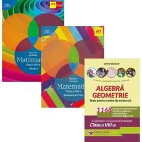 Pachet 3 Culegeri de Matematica pentru clasa a 8-a: Clubul Matematicienilor (semestrele 1+2) si Algebra. Geometrie. 1168 de probleme olimpiade, concursuri si centre de excelenta - Marius Perianu, Artur Balauca